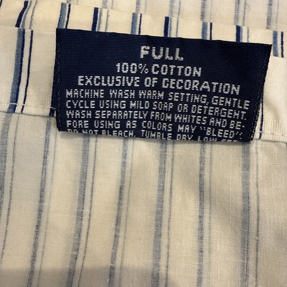 Vintage Ralph Lauren Blue Label Flat‎ Sheet Full Size Blue White Stripe